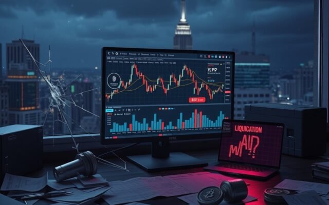 Quase US$1 bilhão em liquidações de cripto com queda de Bitcoin, Ether e XRP